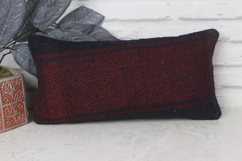 Antique Pillows, Colorful Cushion Cover, Toss Pillow, 8x16 Red Cushion Cover, Boho Pillow, Pillow, Handmade Kilim Cushion, Bolster Pillow Cover - 1