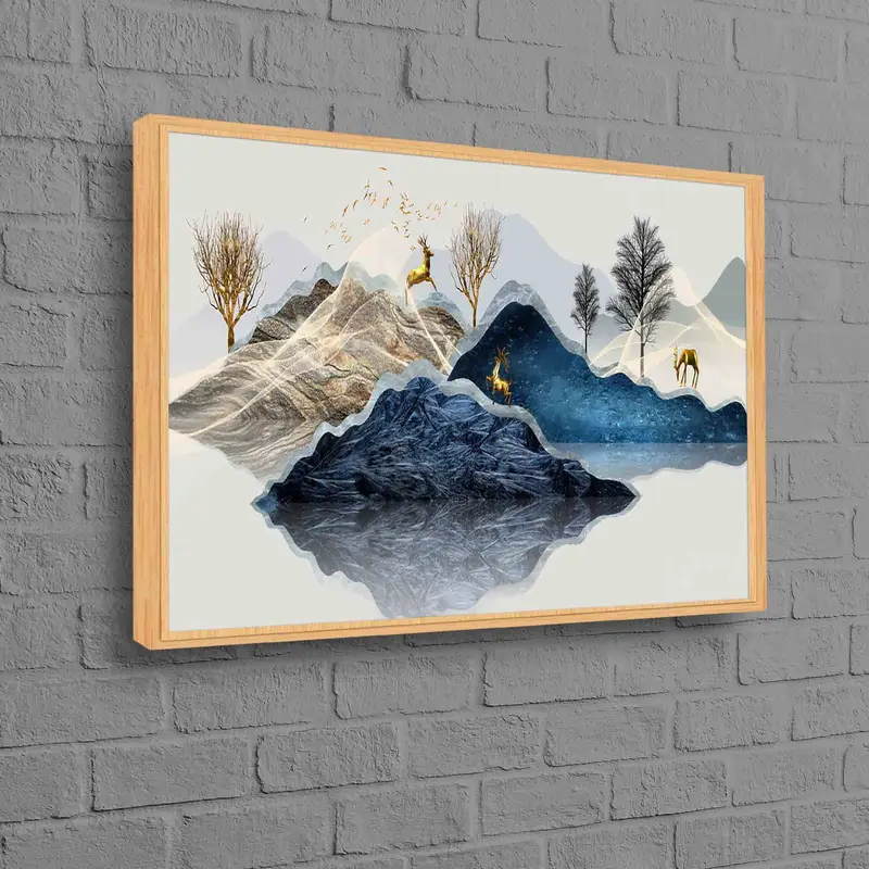 Altın Geyik Dağı Kanvas Tablosu: Modern Soyut Orman Sanatı