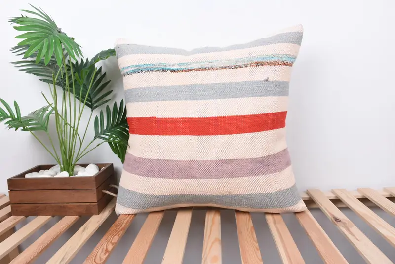 Aztec Cushion, Throw Kilim Pillow, 24x24 Gray Pillow Case, Vintage Throw Pillow Case, Turkish Pillow, Pillow Sham, Pattern Throw Pillow, Boho Pillow - 1