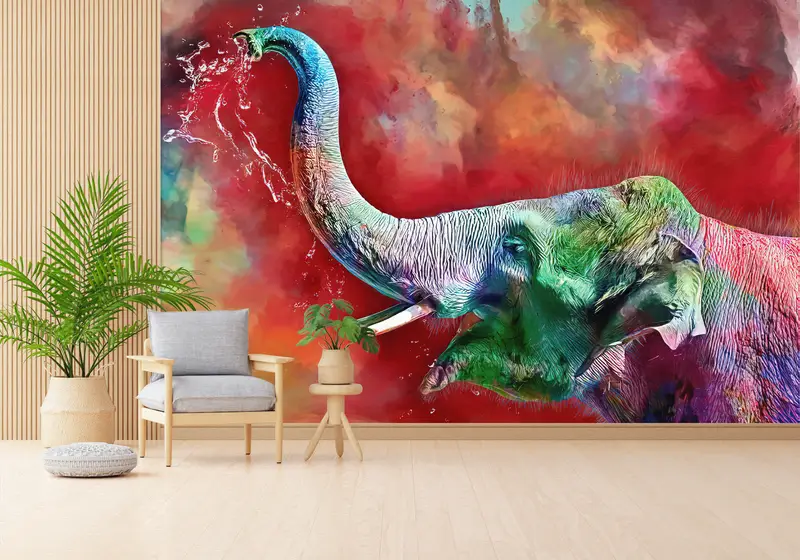 Papel pintado estampado elegante: diseño abstracto de elefante colorido y lindo
