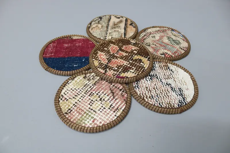 Posavasos redondo bohemio, posavasos antideslizante rojo y bronce