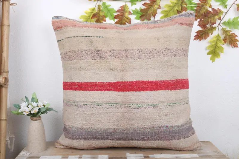 Boho Pillow, Kilim Cushion Sham, Ottoman Cushion, Outdoor Throw Pillow, Cushion, Neutral Throw Pillow Case, Throw Kilim Pillow, 24x24 White Cushion - 2