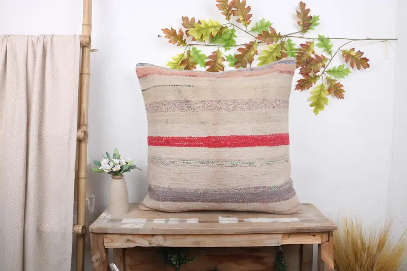 Boho Pillow, Kilim Cushion Sham, Ottoman Cushion, Outdoor Throw Pillow, Cushion, Neutral Throw Pillow Case, Throw Kilim Pillow, 24x24 White Cushion - 1
