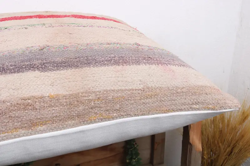 Boho Pillow, Kilim Cushion Sham, Ottoman Cushion, Outdoor Throw Pillow, Cushion, Neutral Throw Pillow Case, Throw Kilim Pillow, 24x24 White Cushion - 6
