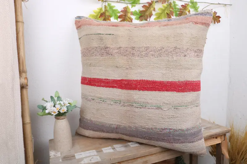 Boho Pillow, Kilim Cushion Sham, Ottoman Cushion, Outdoor Throw Pillow, Cushion, Neutral Throw Pillow Case, Throw Kilim Pillow, 24x24 White Cushion - 4