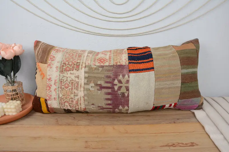 16x36 Beige Cushion Cover, Pillow Cover, Colorful Pillow Cover, Vintage Kilim Pillow, Turkish Pillow, Vintage Kilim Throw Pillow, Bright Cushion - 2
