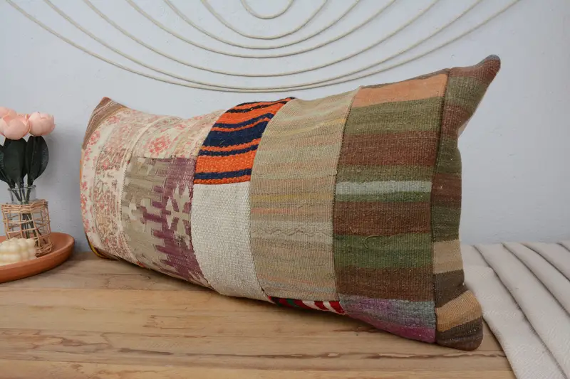 16x36 Beige Cushion Cover, Pillow Cover, Colorful Pillow Cover, Vintage Kilim Pillow, Turkish Pillow, Vintage Kilim Throw Pillow, Bright Cushion - 4