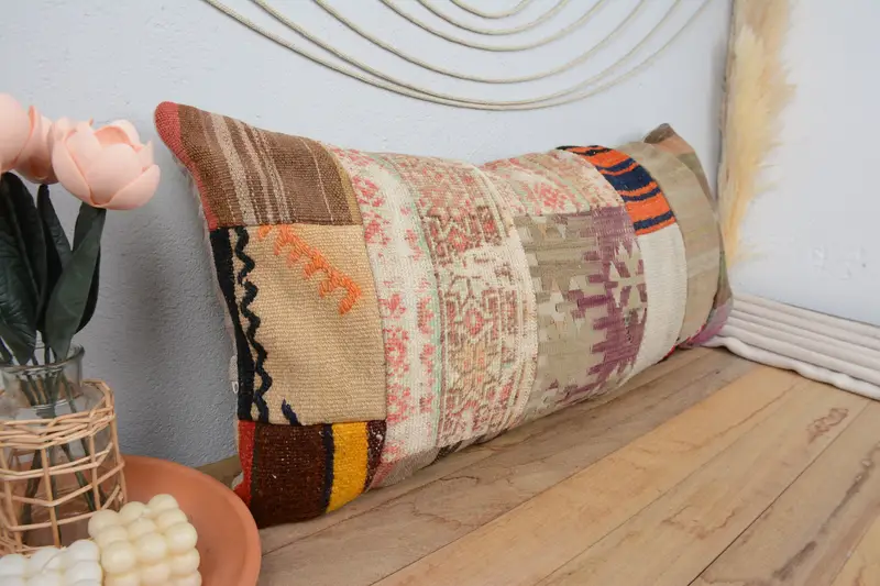 16x36 Beige Cushion Cover, Pillow Cover, Colorful Pillow Cover, Vintage Kilim Pillow, Turkish Pillow, Vintage Kilim Throw Pillow, Bright Cushion - 1