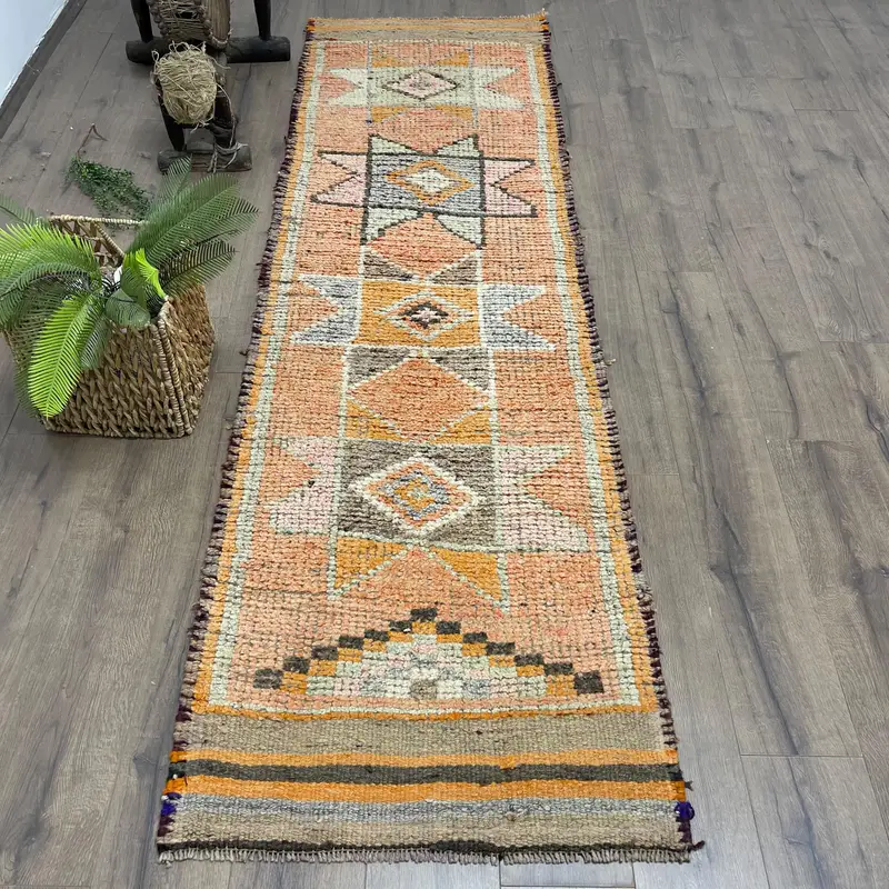 Canlı 2,6x8,7 ft Halı, Turuncu ve Yeşil Patchwork