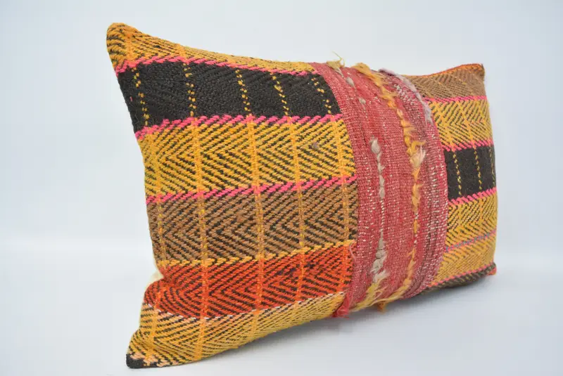 Throw Kilim Pillow, Cushion, Vintage Kilim Throw Pillow, Pillow for Couch, Outdoor Bolster Pillow, 16x24 Yellow Pillow Sham - 3
