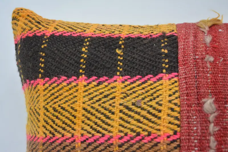 Throw Kilim Pillow, Cushion, Vintage Kilim Throw Pillow, Pillow for Couch, Outdoor Bolster Pillow, 16x24 Yellow Pillow Sham - 2