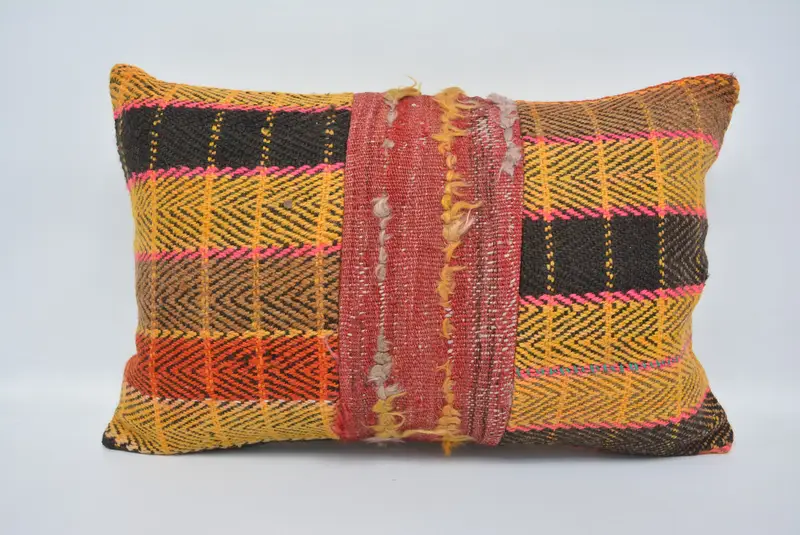 Throw Kilim Pillow, Cushion, Vintage Kilim Throw Pillow, Pillow for Couch, Outdoor Bolster Pillow, 16x24 Yellow Pillow Sham - 1