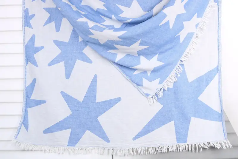 Star Design Monogrammed Beach Towel, Blue Cotton, 36x67 Inches