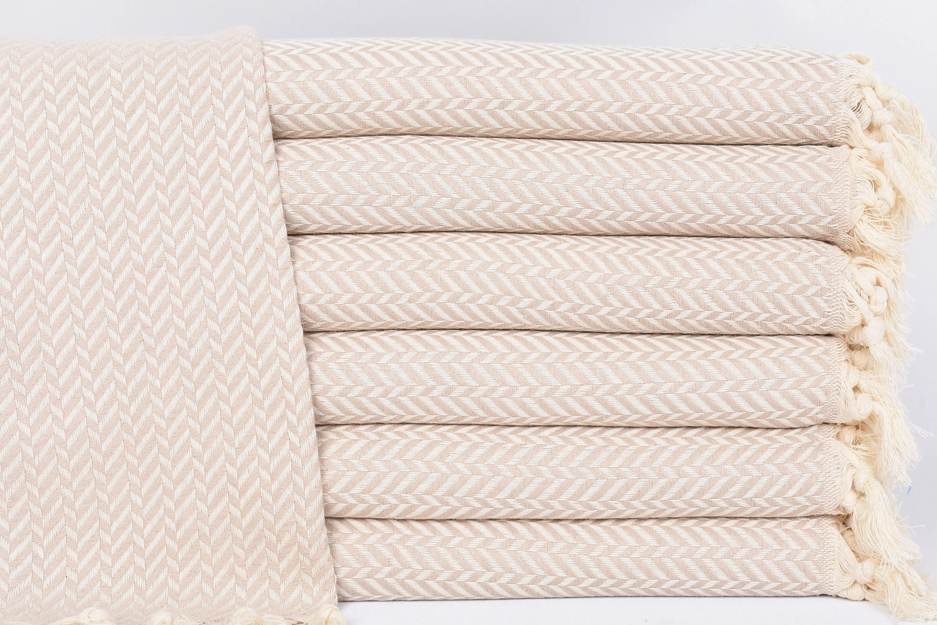 Monogram Hand Towel, Turkish Cotton, Light Beige Chevron, 36x18 Inches - 1