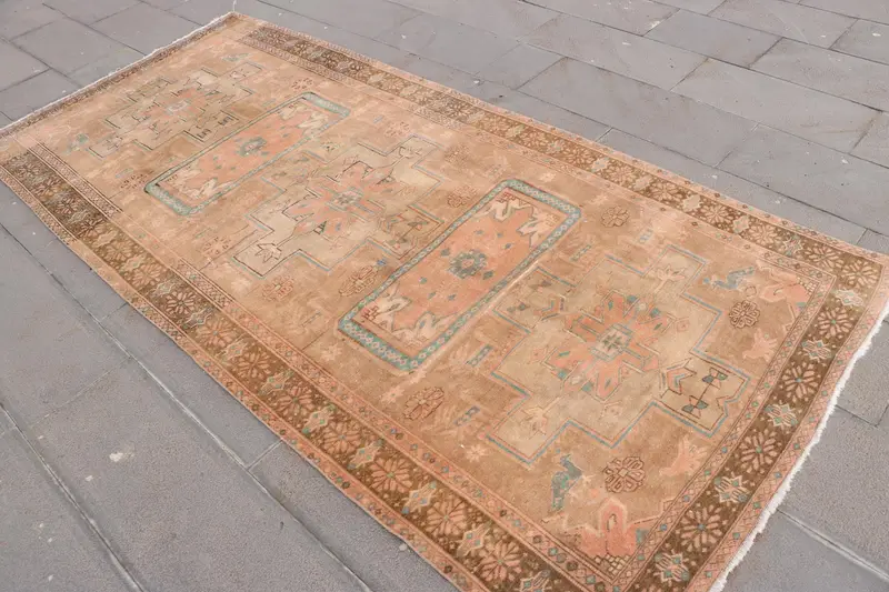 Turkish Area Rug 4.3x9.2 ft, Vintage Oushak Brown Ombré Wool Rug - 1