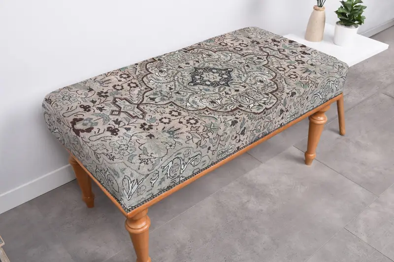 Scandinavian Ottoman, Pink & Gray Wool Blend Sofa Ottoman