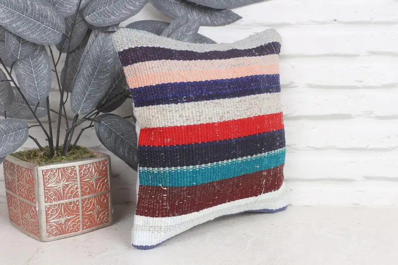 Pillow for Sofa, Pillow for Couch, Cushion Cover, 12x12 Blue Pillow, Authentic Cushion, Wool Kilim Pillow Cushion, Throw Kilim Pillow - 4
