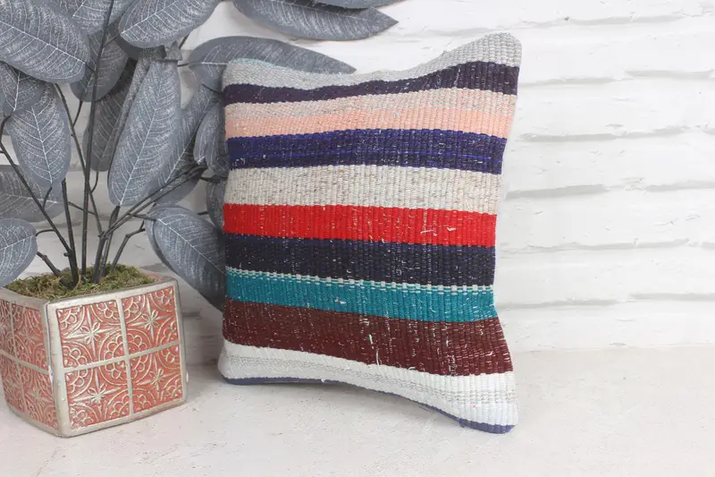 Pillow for Sofa, Pillow for Couch, Cushion Cover, 12x12 Blue Pillow, Authentic Cushion, Wool Kilim Pillow Cushion, Throw Kilim Pillow - 3