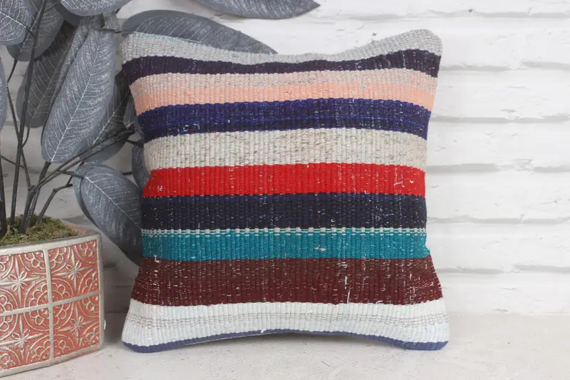 Pillow for Sofa, Pillow for Couch, Cushion Cover, 12x12 Blue Pillow, Authentic Cushion, Wool Kilim Pillow Cushion, Throw Kilim Pillow - 1