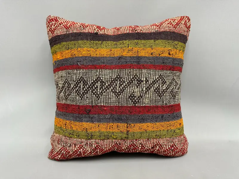 Throw Kilim Pillow, Vintage Kilim Pillow, Muted Cushion Case, Kilim Cushion Sham, Bench Cushion, Pillow Case, 18x18 Red Cushion - 4