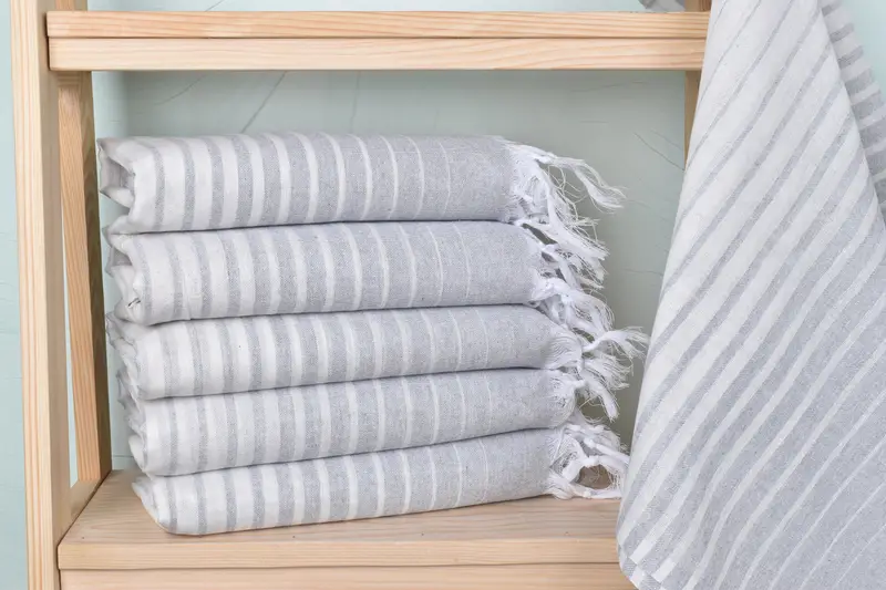 Personalized Beach Towel Light Gray Cotton 40x69 Inches, Organic Cotton/Linen