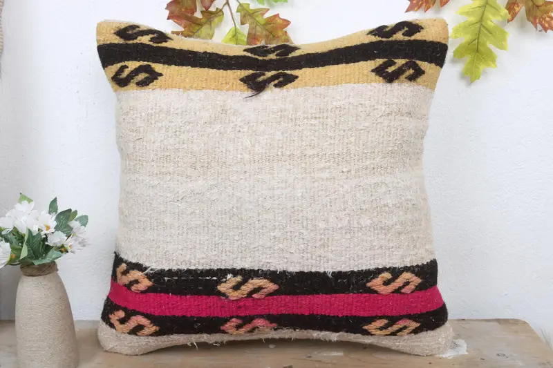 Pillow Case, Pillow for Sofa, Kilim Pillow Cover, Outdoor Throw Pillow Case, Ethnical Kilim Rug Pillow, 18x18 Beige Cushion Cover - 2