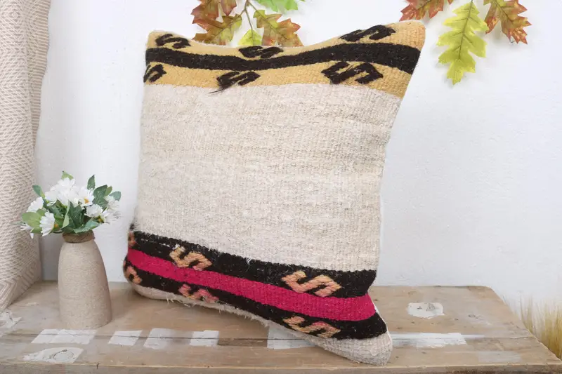 Pillow Case, Pillow for Sofa, Kilim Pillow Cover, Outdoor Throw Pillow Case, Ethnical Kilim Rug Pillow, 18x18 Beige Cushion Cover - 4