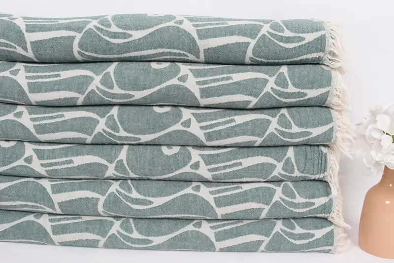 70x60 Cotton Fish Design Towel, Bedspread Quenn, Turkish Throw Blanket, Turkish Bedspread, Decorative Blanket, Bridal Shower Gift, Throw Blanket - 3