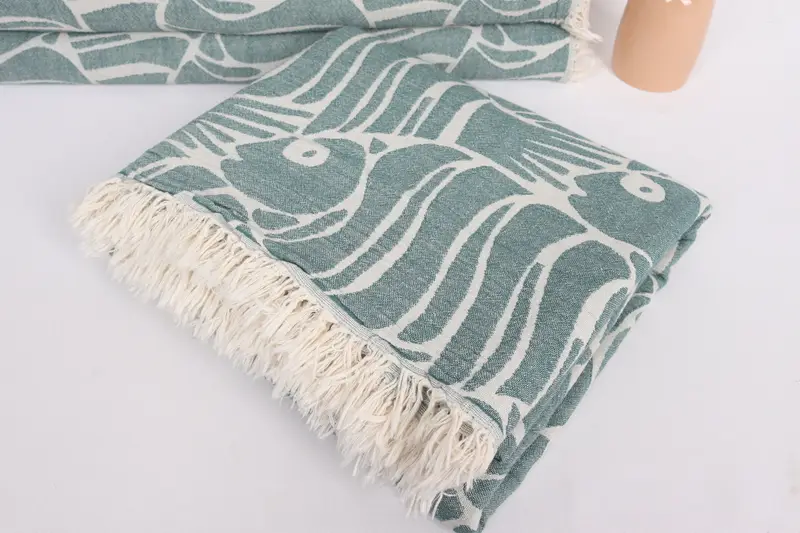 70x60 Cotton Fish Design Towel, Bedspread Quenn, Turkish Throw Blanket, Turkish Bedspread, Decorative Blanket, Bridal Shower Gift, Throw Blanket - 5