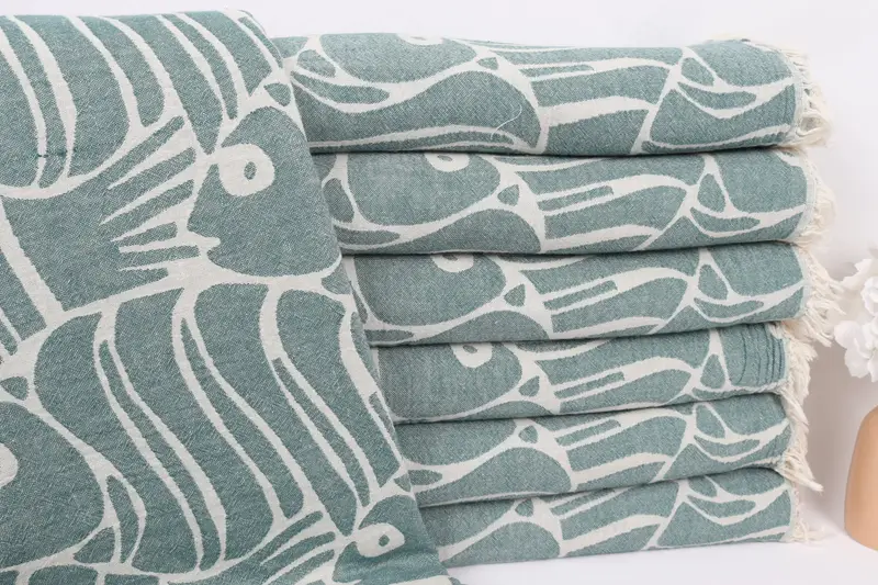 70x60 Cotton Fish Design Towel, Bedspread Quenn, Turkish Throw Blanket, Turkish Bedspread, Decorative Blanket, Bridal Shower Gift, Throw Blanket - 1