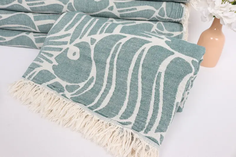 70x60 Cotton Fish Design Towel, Bedspread Quenn, Turkish Throw Blanket, Turkish Bedspread, Decorative Blanket, Bridal Shower Gift, Throw Blanket - 4