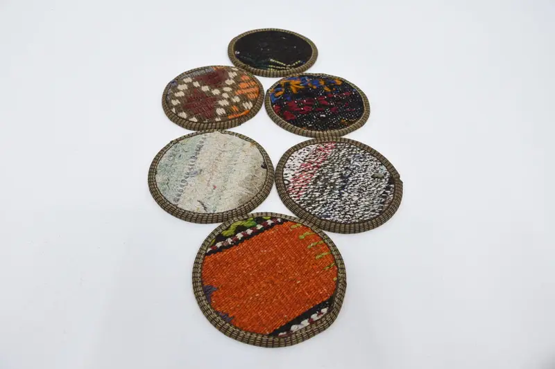 Red and Brown Bohemian Coaster, Round Design Coaster