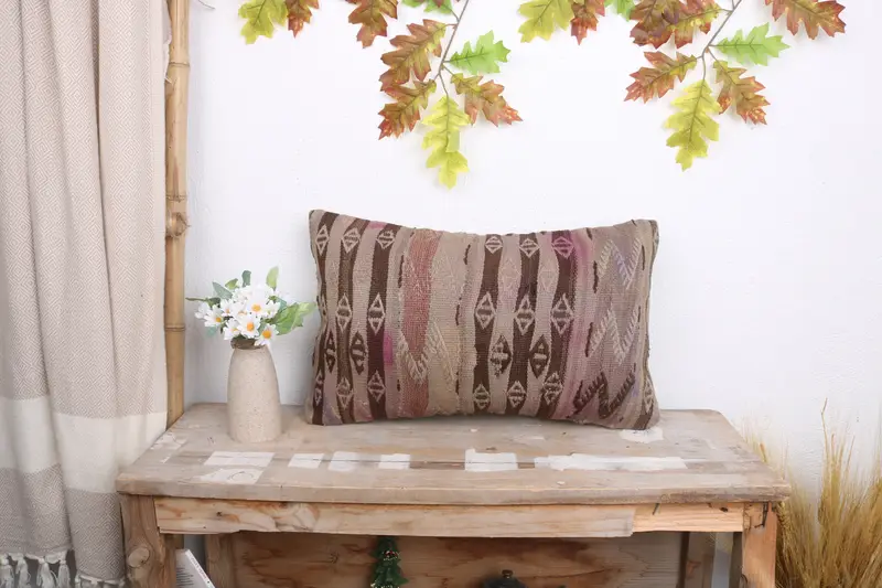 Handmade Kilim Cushion, 12x20 Beige Pillow Cover, Turkish Pillow, Pillow Cover, Vintage Kilim Throw Pillow, Pattern Throw Pillow Case - 1