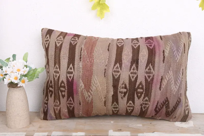 Handmade Kilim Cushion, 12x20 Beige Pillow Cover, Turkish Pillow, Pillow Cover, Vintage Kilim Throw Pillow, Pattern Throw Pillow Case - 2