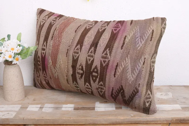 Handmade Kilim Cushion, 12x20 Beige Pillow Cover, Turkish Pillow, Pillow Cover, Vintage Kilim Throw Pillow, Pattern Throw Pillow Case - 4