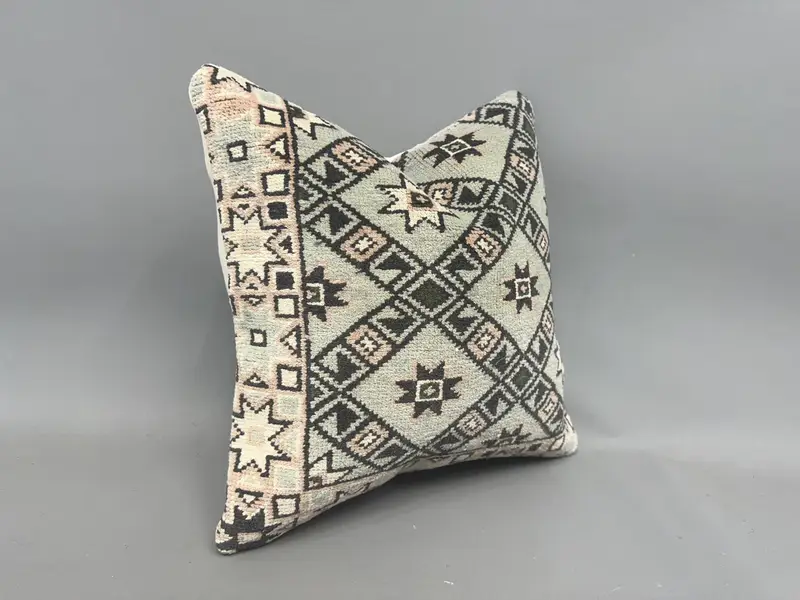 18x18 White Pillow, Indoor Pillow, Turkish Kilim Pillow, Boho Throw Pillow Case, Kilim Cushion Sham, Vintage Pillow, Pillow, Pastel Cushion Case - 2