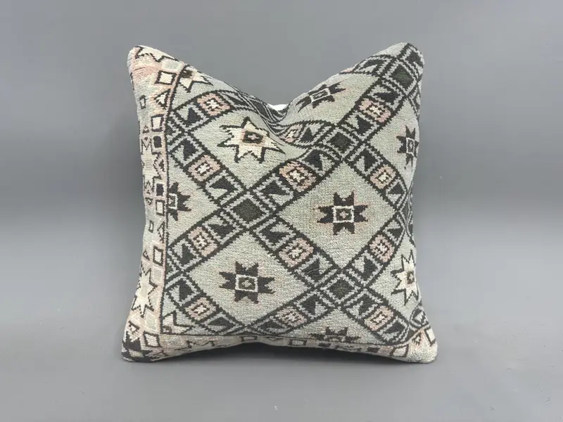 18x18 White Pillow, Indoor Pillow, Turkish Kilim Pillow, Boho Throw Pillow Case, Kilim Cushion Sham, Vintage Pillow, Pillow, Pastel Cushion Case - 1
