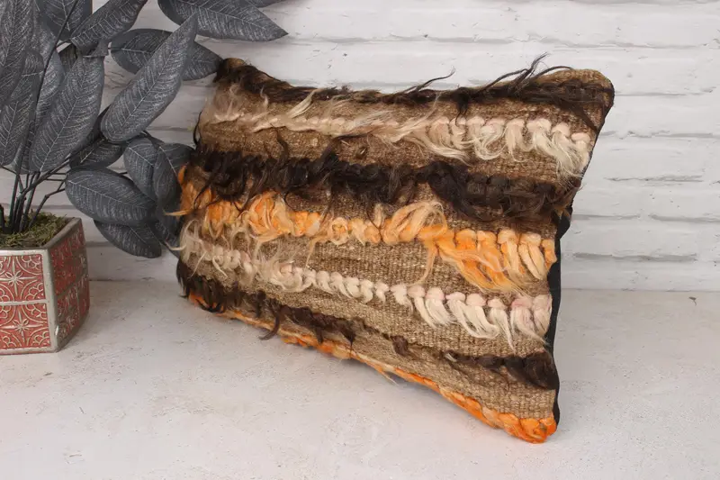 Custom Pillow Sham, One Of A Kind Pillow Sham, Cushion, Boho Pillow Sham Cover, 12x20 Brown Pillow, Turkish Kilim Pillow, Antique Pillows - 4
