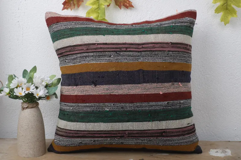 Kilim Pillow Cover, Kilim Cushion Sham, Turkish Kilim Pillow, 16x16 Blue Pillow Sham, Cushion Cover, Lounge Throw Cushion Cover - 2