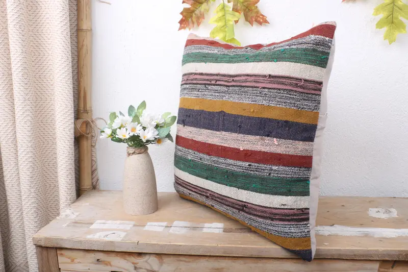 Kilim Pillow Cover, Kilim Cushion Sham, Turkish Kilim Pillow, 16x16 Blue Pillow Sham, Cushion Cover, Lounge Throw Cushion Cover - 4
