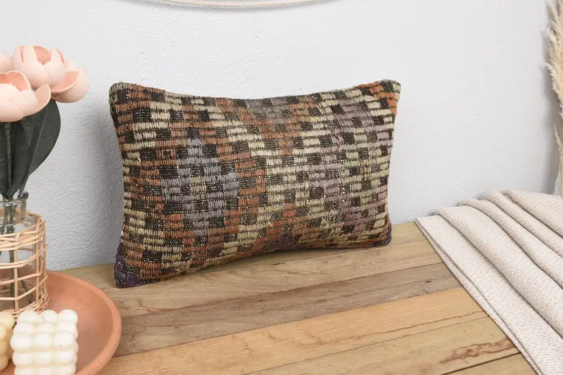 Aesthetic Pillow, 12x20 Brown Pillow, Home Decor Pillow, Hippie Throw Pillow Sham, Cushion Case, Kilim Cushion Sham, Kilim Pillow Cover - 1