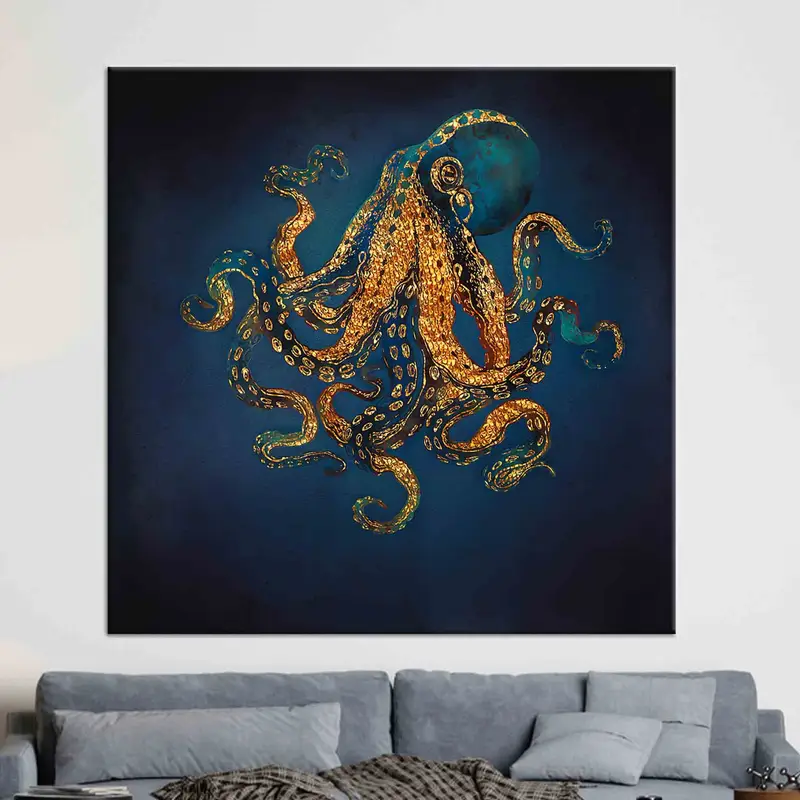 Octopus Wall Art, Canvas Wall Art, Modern Wall Decor, Contemporary Wall Art, Luxury Home Decor, Trendy Wall Art, Gold Wall Art, Large Canvas - 1