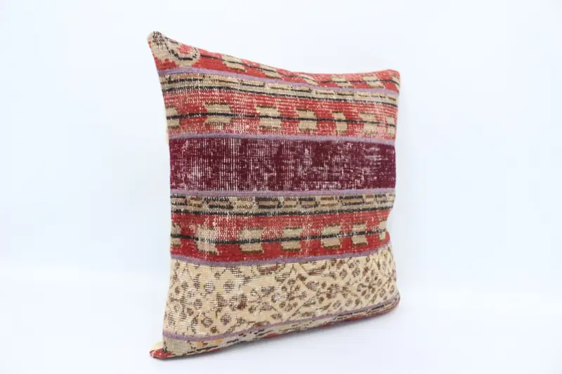 28x28 Red Pillow, Vintage Pillow, Turkish Kilim Pillow, Decorative Pillow Sham, Colorful Pillow Case, Throw Kilim Pillow, Pillow Cover - 3