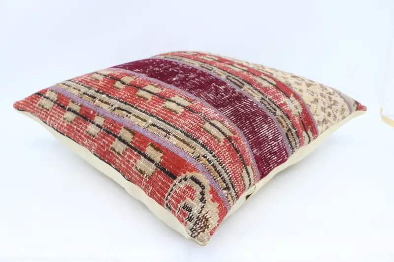 28x28 Red Pillow, Vintage Pillow, Turkish Kilim Pillow, Decorative Pillow Sham, Colorful Pillow Case, Throw Kilim Pillow, Pillow Cover - 6