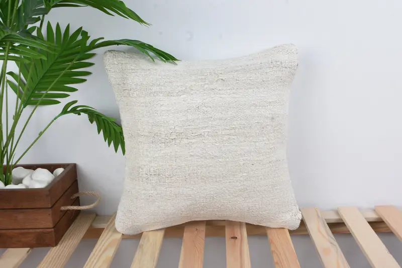 Boho Chic Cushion Cover, Bench Pillow Case, Home Decor Pillow, 16x16 White Pillow Cover, Boho Pillow Sham Cover, Kilim Pillow, Cushion Cover - 1