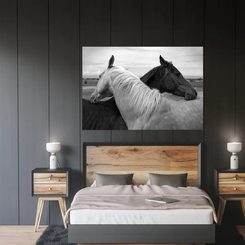 Modern Horse Print Glass: Black & White Elegance for Office