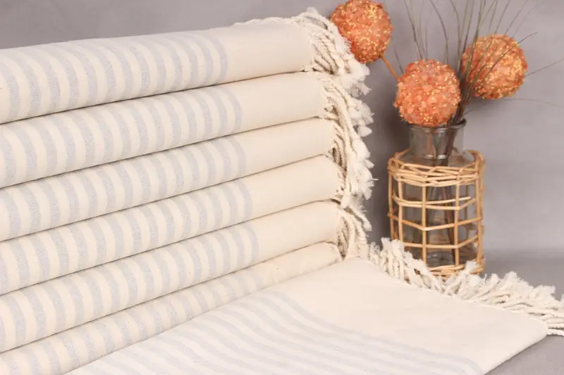 Light Gray Striped Organic Cotton Beach Towel, 40x71 Inches