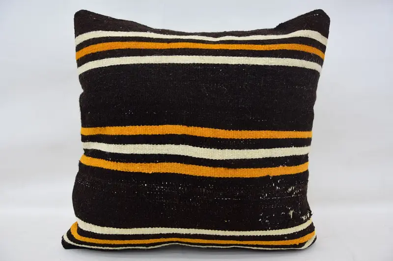 Striped Throw Cushion Case, 50x50 cm Brown Pillow Case, Contemporary Square Antique Pillow Cover - 1