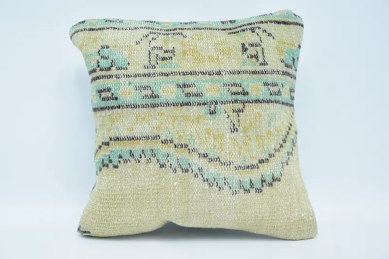 Interior Designer Pillow, Pillow Cover, Bolster Throw Pillow Cover, Farmhouse Pillow, 18x18 Beige Cushion, Pillow for Sofa, Turkish Pillow - 1