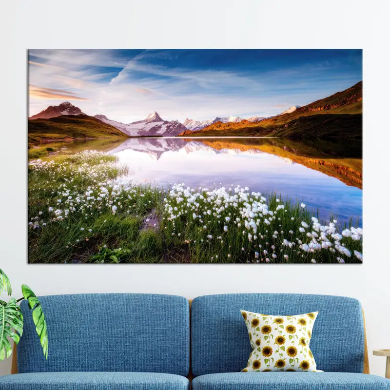Zarif Kanvas Tablo: Göl ve İsviçre Alpleri Doğa Manzarası